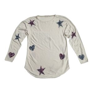Britny Cashmere Blend Hearts and Starts Knit Sweater Shirt Size M